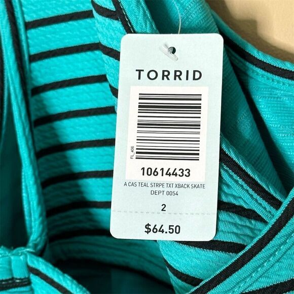 Torrid Women's Teal Black Striped Cross Back Skater Dress Size 2X - Picture 10 of 13